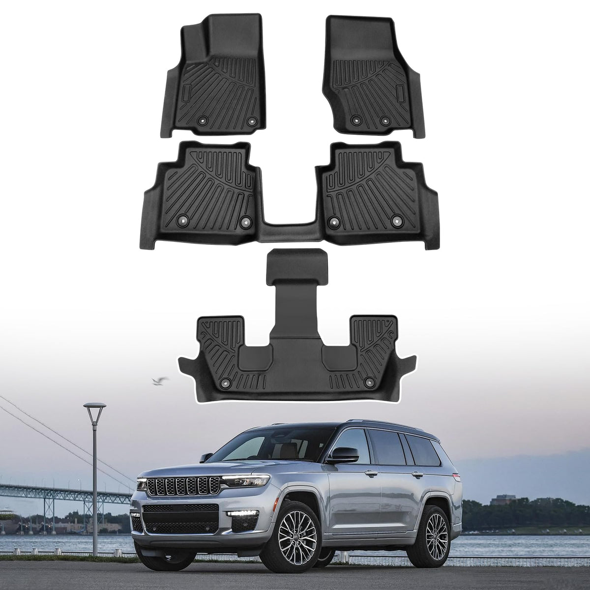 Powerty Floor Mats for 2019-2024 2025 Toyota RAV4 Accessories All Weather Floor Liner 3D TPO 1st & 2nd Row Floor Mat Heavy-Duty Floor Liners(FIT All Models)