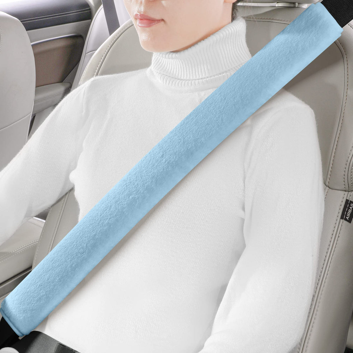 LACDL Extra Long Seatbelt Covers Super Soft Furry for Adults Kids Women & Men, Thick Plush Full Car Seat Belt Cushion, Fluffy Shoulder Pad Protector, Auto Interior Accessories, 1pc, Off White, 15.5in