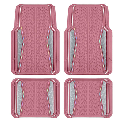 PIC AUTO Car Floor Mats, Pink Aluminum-Molded with Full-Circle Iridescent Inlay Strip Car Mats, Universal-Fit Rubber Mats for Cars, Trucks & SUVs, All-Weather, Non-Slip, Easy-to-Clean Interior Mats