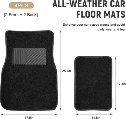 4 PCS Car Floor Mats, Anti-Slip Front & Rear Auto Carpet Pad for All Weather Protection, Waterproof Floor Mat Heavy Duty Protective Pad Universal for Cars Trucks SUVs (Black)