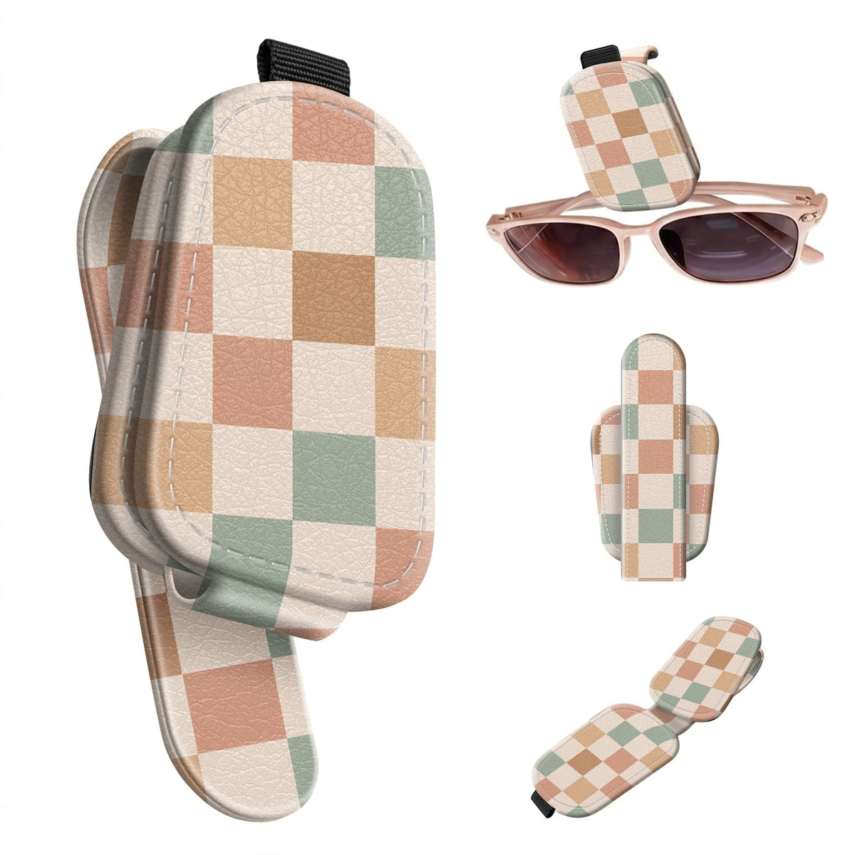 Sunglasses Holder for Car Visor, PU Leather Glasses Clip Organizer, Cute Magnetic Eyeglass Holder for Vehicle Sun Visor, Car Interior Accessory for Women & Men, Paw Hearts