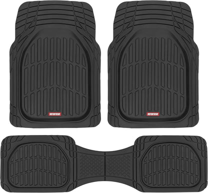Motor Trend FlexTough Floor Mats for Cars, Black Deep Dish All-Weather Car Mats, Waterproof Trim-to Fit Automotive Floor Mats for Cars Trucks SUV, Universal Floor Liner Car Accessories