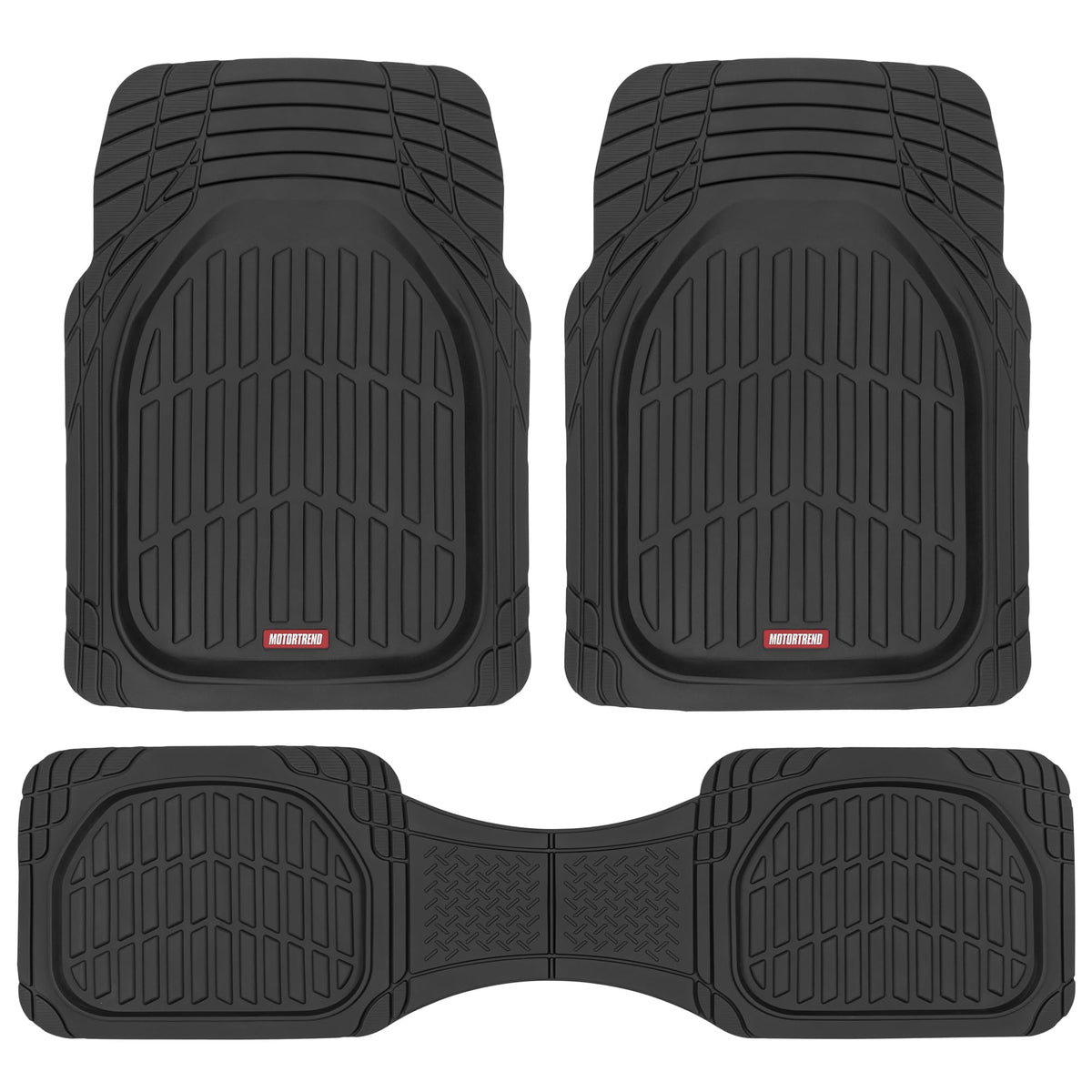Motor Trend FlexTough Floor Mats for Cars, Gray Deep Dish All-Weather Mats, Waterproof Trim-To Fit Automotive Floor Mats for Trucks SUV, Universal Liner Car Accessories