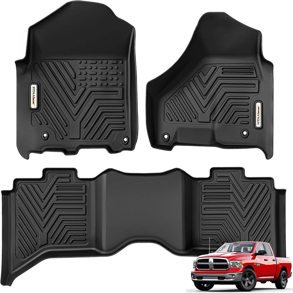 YITAMOTOR Floor Mats Fit for 2013-2018 Dodge Ram 1500/2500/3500 Crew Cab, 2019-2024 Ram 1500 Classic Crew Cab 1st & 2nd Row All Weather Heavy Duty Floor Liners Black