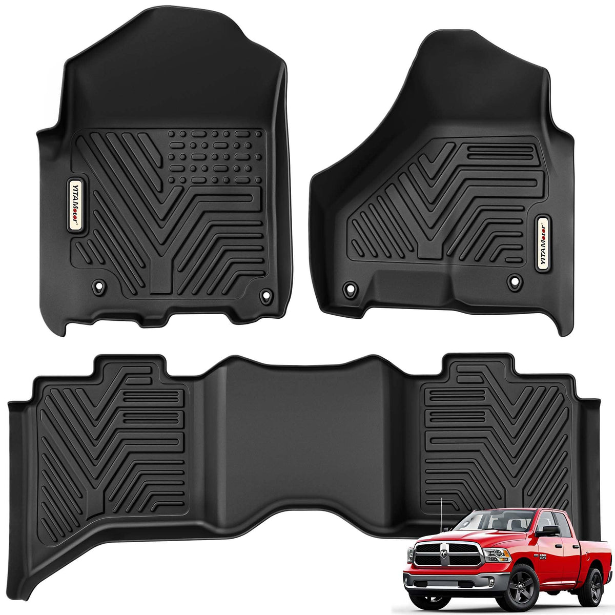 YITAMOTOR Floor Mats Fit for 2013-2018 Dodge Ram 1500/2500/3500 Crew Cab, 2019-2024 Ram 1500 Classic Crew Cab 1st & 2nd Row All Weather Heavy Duty Floor Liners Black