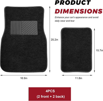 4 PCS Car Floor Mats, Anti-Slip Front & Rear Auto Protective Carpets with Driver Heel Pad, Universal All Weather Floor Mat Classic Matching Heel Pad for Car Truck SUV (Black)
