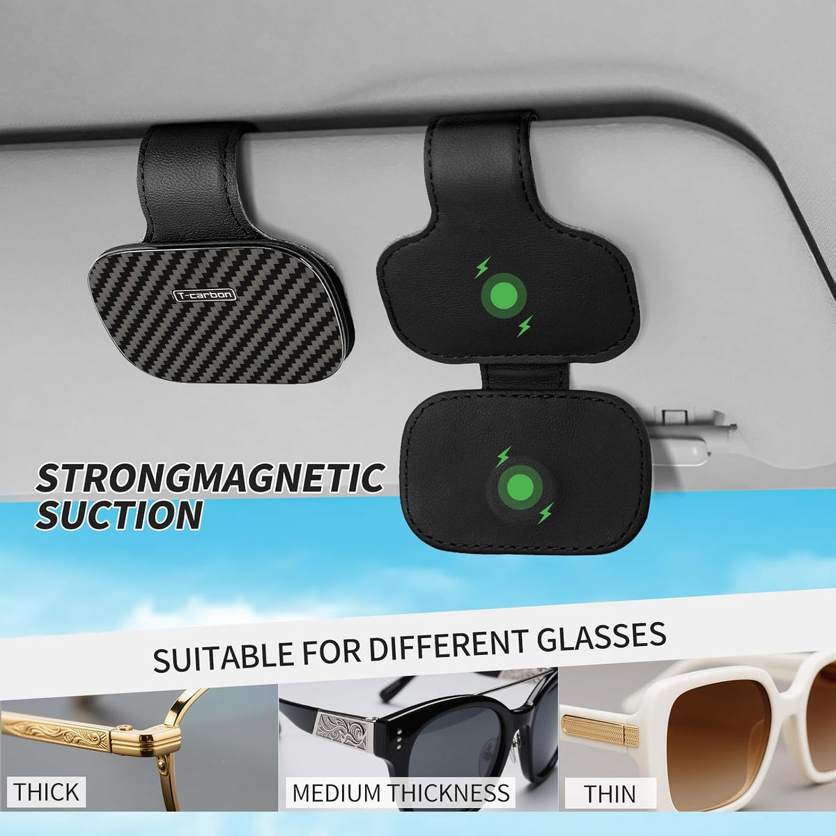 T-carbon Sunglass Holder for Car Sun Visor,Glossy Black
