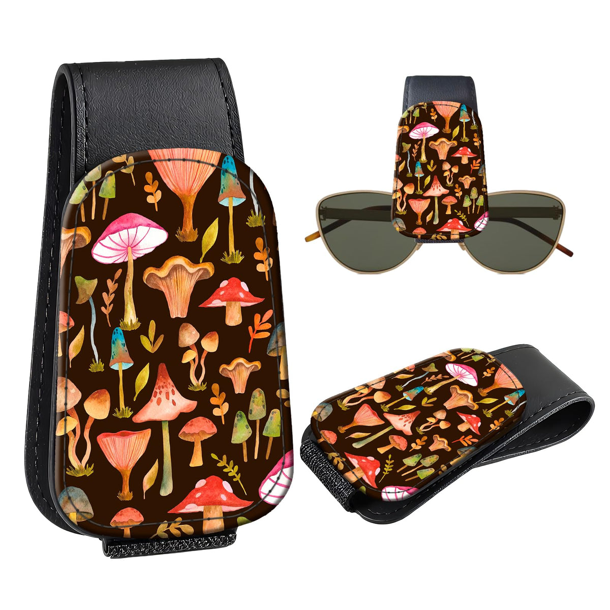 Leather Magnetic Sunglass Holder for Car Sun Visor, Cute Eyeglass Ticket Card Hanger Clip, Universal Auto Interior Accessories for SUV Pickup Truck, Beige Flower
