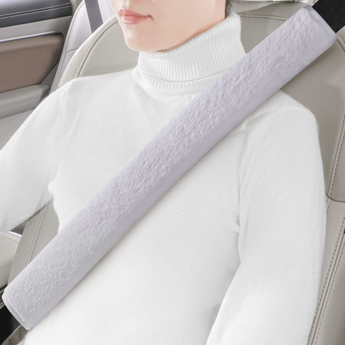 LACDL Extra Long Seatbelt Covers Super Soft Furry for Adults Kids Women & Men, Thick Plush Full Car Seat Belt Cushion, Fluffy Shoulder Pad Protector, Auto Interior Accessories, 1pc, Off White, 15.5in