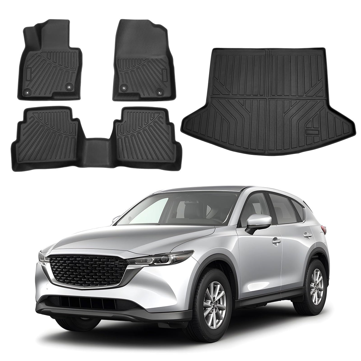 Powerty Floor Mats for 2019-2024 2025 Toyota RAV4 Accessories All Weather Floor Liner 3D TPO 1st & 2nd Row Floor Mat Heavy-Duty Floor Liners(FIT All Models)
