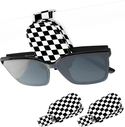 2 Pack Magnetic Leather Sunglass Holder, Universal Magnetic Car Eyeglass Hanger Clip for Different Size Eyeglasses, Car Visor Accessories (Black Plaid)
