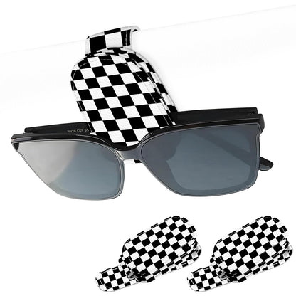 2 Pack Magnetic Leather Sunglass Holder, Universal Magnetic Car Eyeglass Hanger Clip for Different Size Eyeglasses, Car Visor Accessories (Black Plaid)