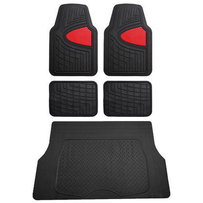 FH Group Premium Liners Tall Channel Trimmable All Weather Rubber Full Set Car Floor Mats (Beige) w. Trimmable All-Season Cargo Liner (Black) - Universal Fit for Cars Trucks and SUVs