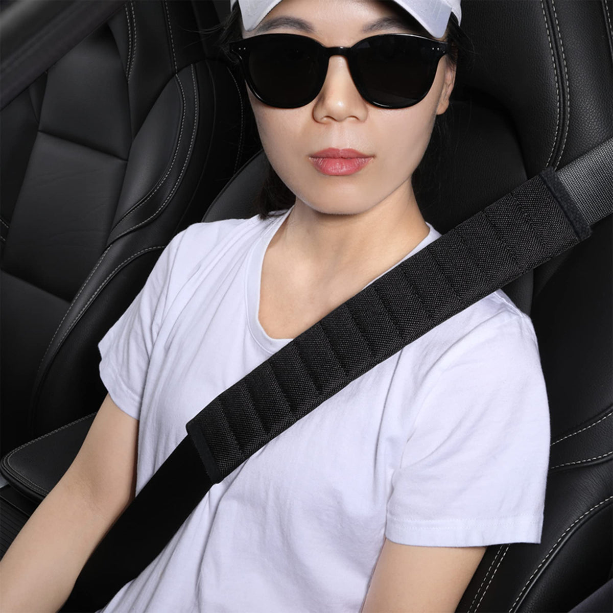 HighnessHwoo Car Seatbelt Covers Cushion Shoulder Pads Protector Sleeve for Adults, Auto Extra Long Seat Belt Strap Cover Decorations for Women, Kids, Honda, Trucks Accessories, 1pc, 15.5in, Black