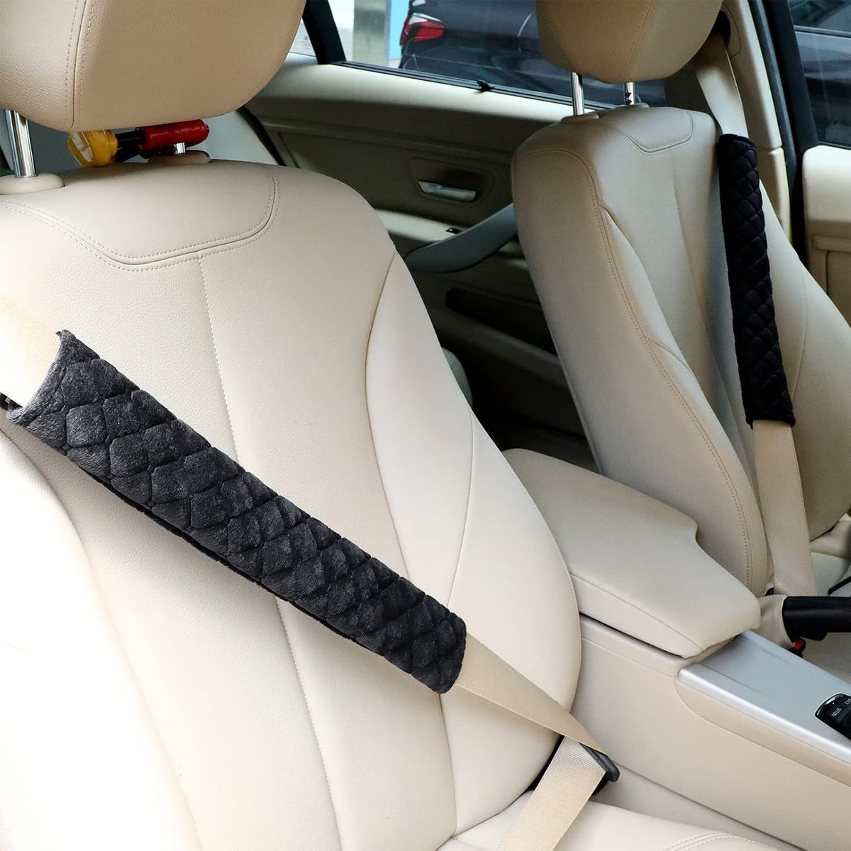 Tatuo 4 Pack Seat Belt Cover Extra Long Soft Pad for Car,15.8 Inch,Black