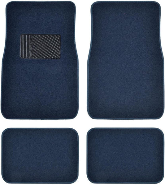 BDK Premium Blue Carpet Floor Mats for Cars - Universal Fit Interior 4-Piece Car Mats Full Set with Vinyl Heel Pad Protector - Cute Car Accessories Interior Floor Covers for SUVs & Trucks