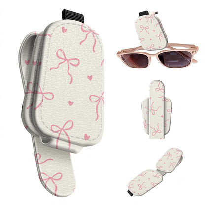 Sunglasses Holder for Car Visor, PU Leather Glasses Clip Organizer, Cute Magnetic Eyeglass Holder for Vehicle Sun Visor, Car Interior Accessory for Women & Men, Paw Hearts