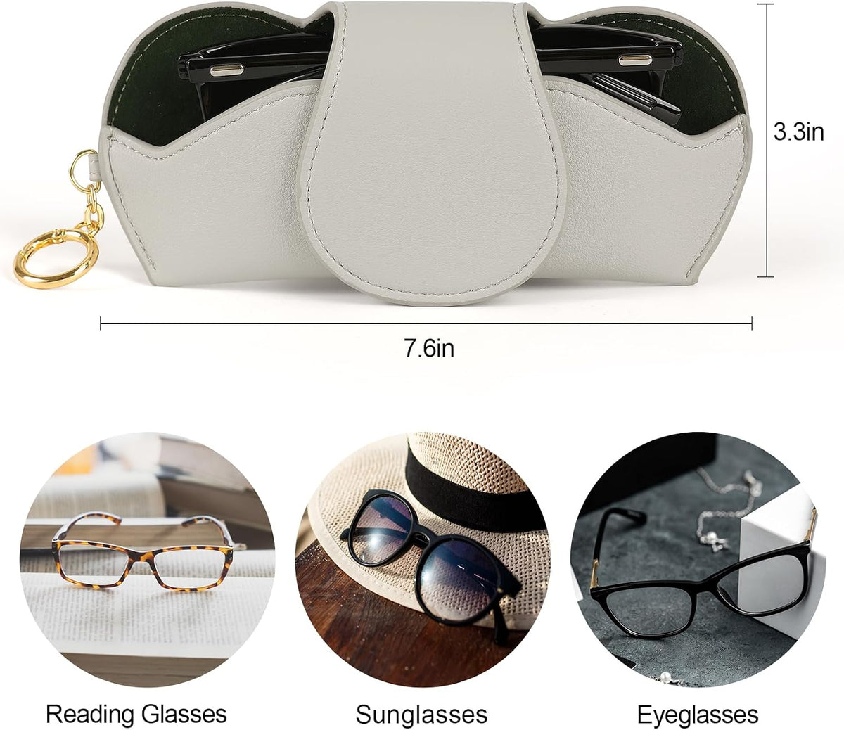 KINIVA Sunglasses Holder for Car Visor with Hanging Hook Portable Leather Glasses Storage Bag with Detachable Clips