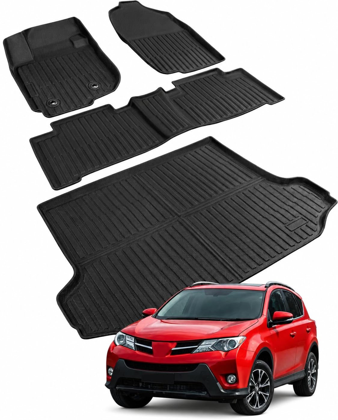 Car Floor Mats for Toyota Prius 2010-2015, 4PCS TPE Car Mats & Trunk Liner