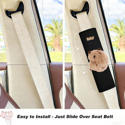 BoAn 2PCS Black Capybara Seat Belt Cover, Cute Soft Shoulder Pad for Adults