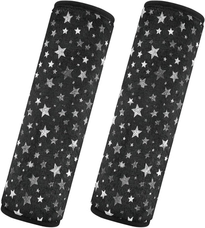 2 Pack Sparkly Silver Stars Seatbelt Covers Seat Belt Cover Pad for Adults Boys Girls Car Seat Strap Covers Pads Cushion Universal Shoulder Strap Pad Protector for Backpack Camera Bag 10x7.7Inch