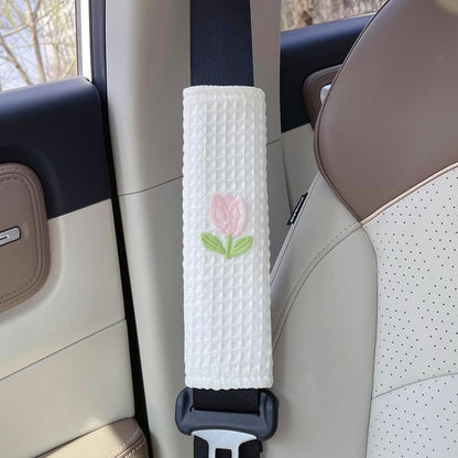 Cute Flowers Car Seat Belt Cover, Soft Seatbelt Cushion Pads, Shoulder Strap Protector, Car Accessories, Four Seasons Universal (4, Tulip)