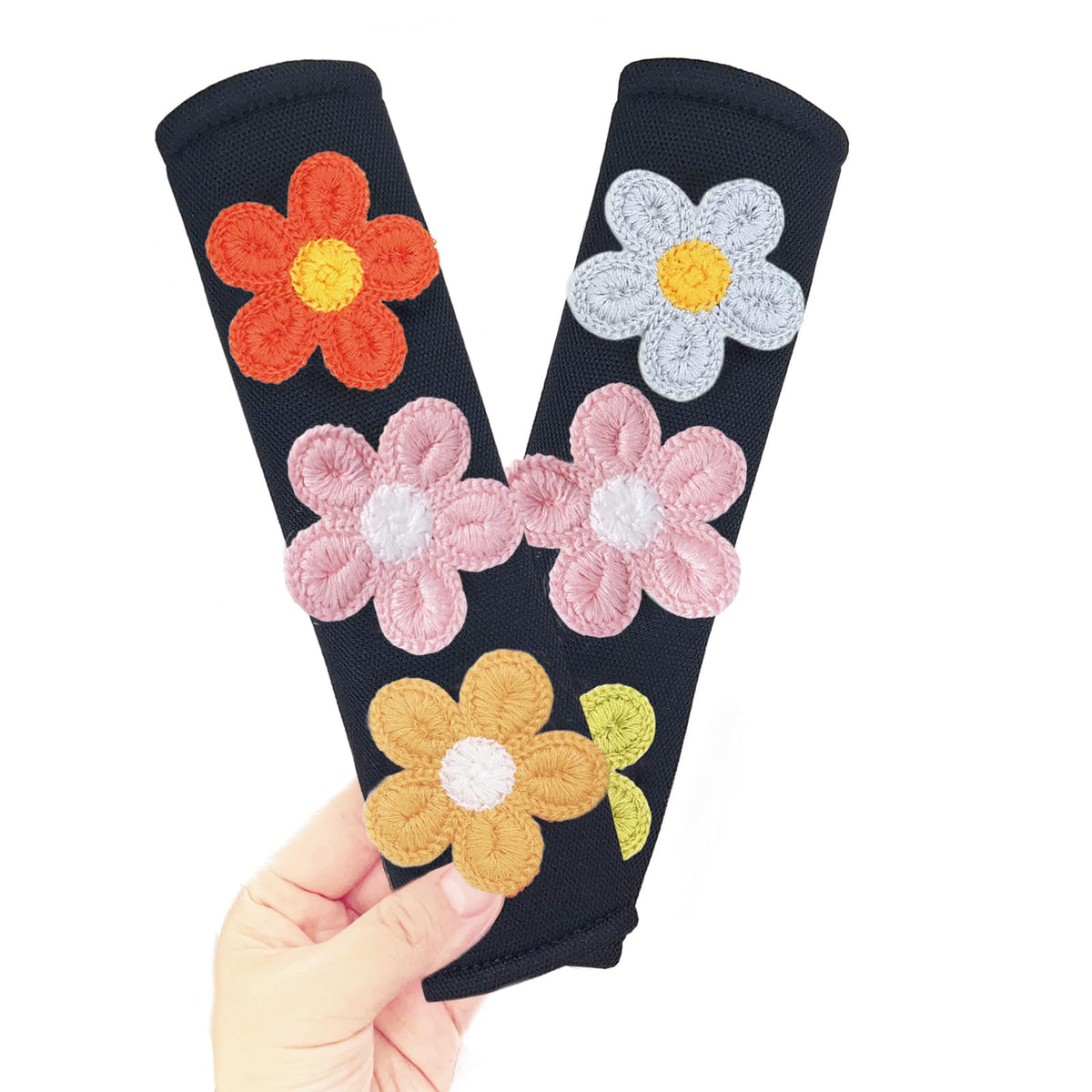Cute Flower Car Seat Belt Shoulder Pad Cushions (2 in a Pack), Car Accessories Seat Belt Shoulder Strap Protector Universal Cover (White Pink)