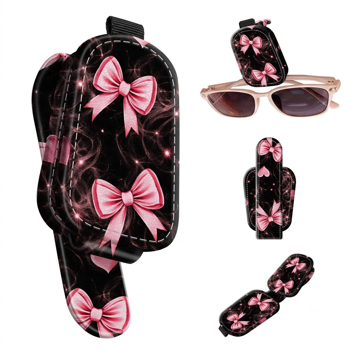 Sunglasses Holder for Car Visor, PU Leather Glasses Clip Organizer, Cute Magnetic Eyeglass Holder for Vehicle Sun Visor, Car Interior Accessory for Women & Men, Glitter