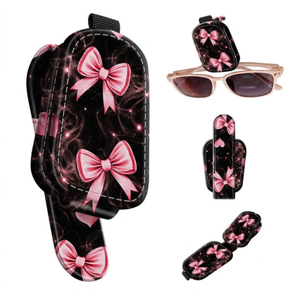 Sunglasses Holder for Car Visor, PU Leather Glasses Clip Organizer, Cute Magnetic Eyeglass Holder for Vehicle Sun Visor, Car Interior Accessory for Women & Men, Glitter