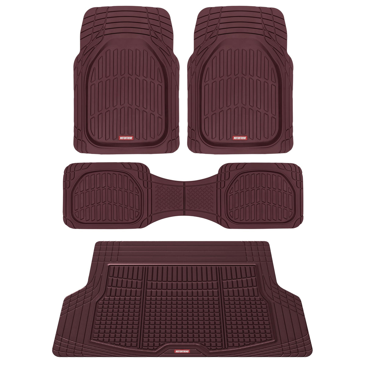 Motor Trend FlexTough 4-Piece Heavy Duty Floor Mats for Cars Trucks SUVs, Automotive Floor Mats Car Mats Full Set Front, Rear & Cargo, Trim-To-Fit Semi-Custom Deep Dish All Weather Rubber Mats - Black
