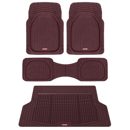 Motor Trend FlexTough 4-Piece Heavy Duty Floor Mats for Cars Trucks SUVs, Automotive Floor Mats Car Mats Full Set Front, Rear & Cargo, Trim-To-Fit Semi-Custom Deep Dish All Weather Rubber Mats - Black