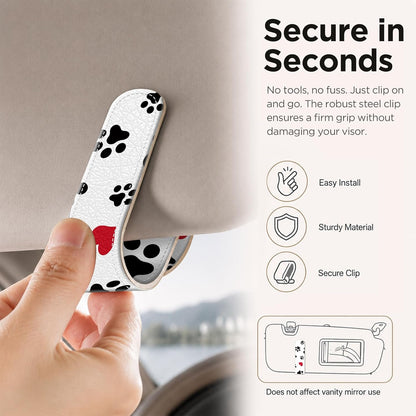Sunglasses Holder for Car Visor, PU Leather Glasses Clip Organizer, Cute Magnetic Eyeglass Holder for Vehicle Sun Visor, Car Interior Accessory for Women & Men, Paw Hearts