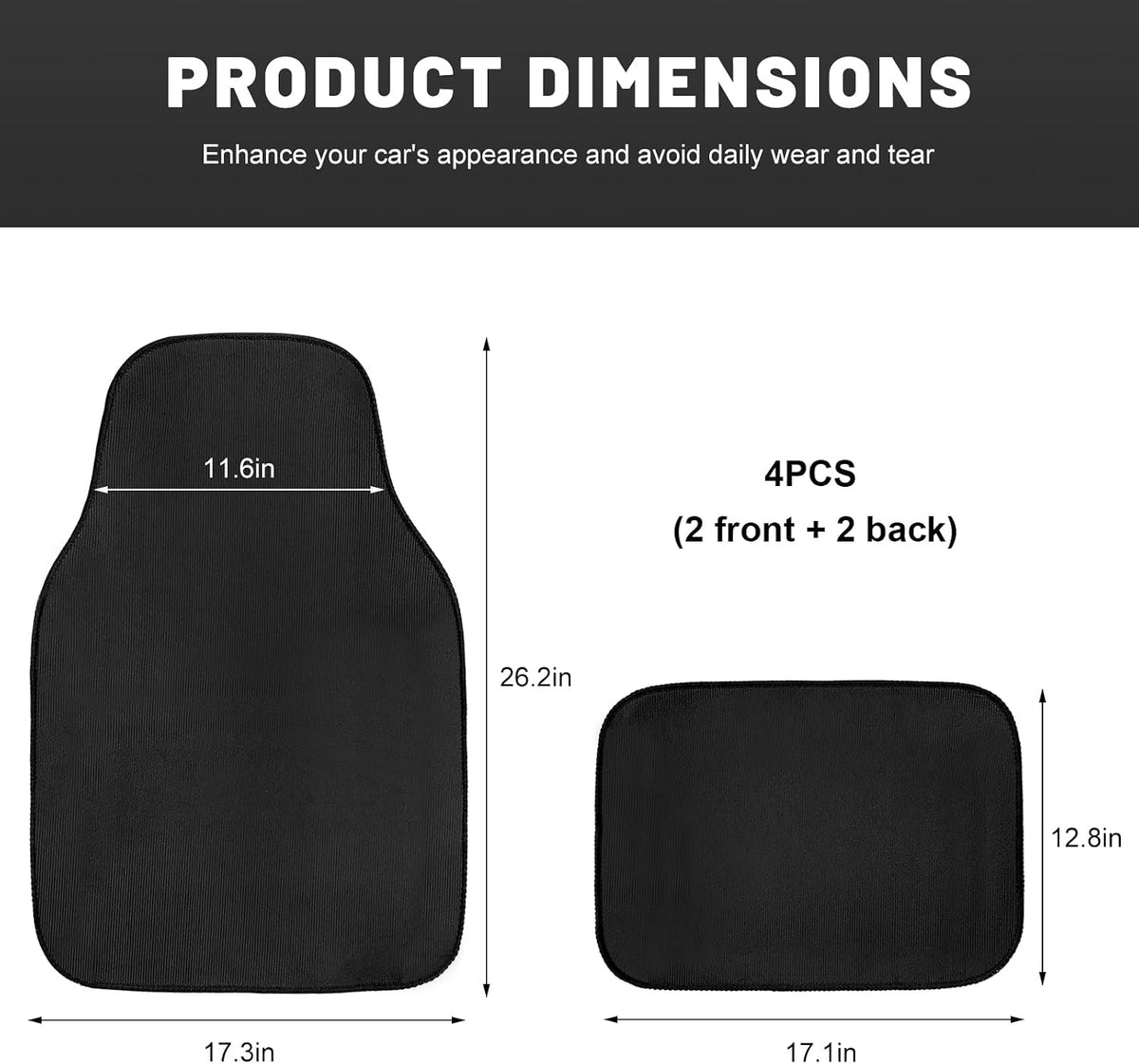 4PCS Car Floor Mats, Waterproof Auto Front & Rear Carpet Mat with Anti-Slip Backing, Stylish Vehicle Rug Floor Mats Universal Interior Accessories for All Weather Protection (Black)