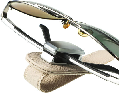 Mudder 2 Packs Sunglasses Holder for Car Universal Visor Sunglasses Holder Clip Leather Eyeglasses Hanger and Ticket Card Clip Eyeglasses Mount for Car(Beige)