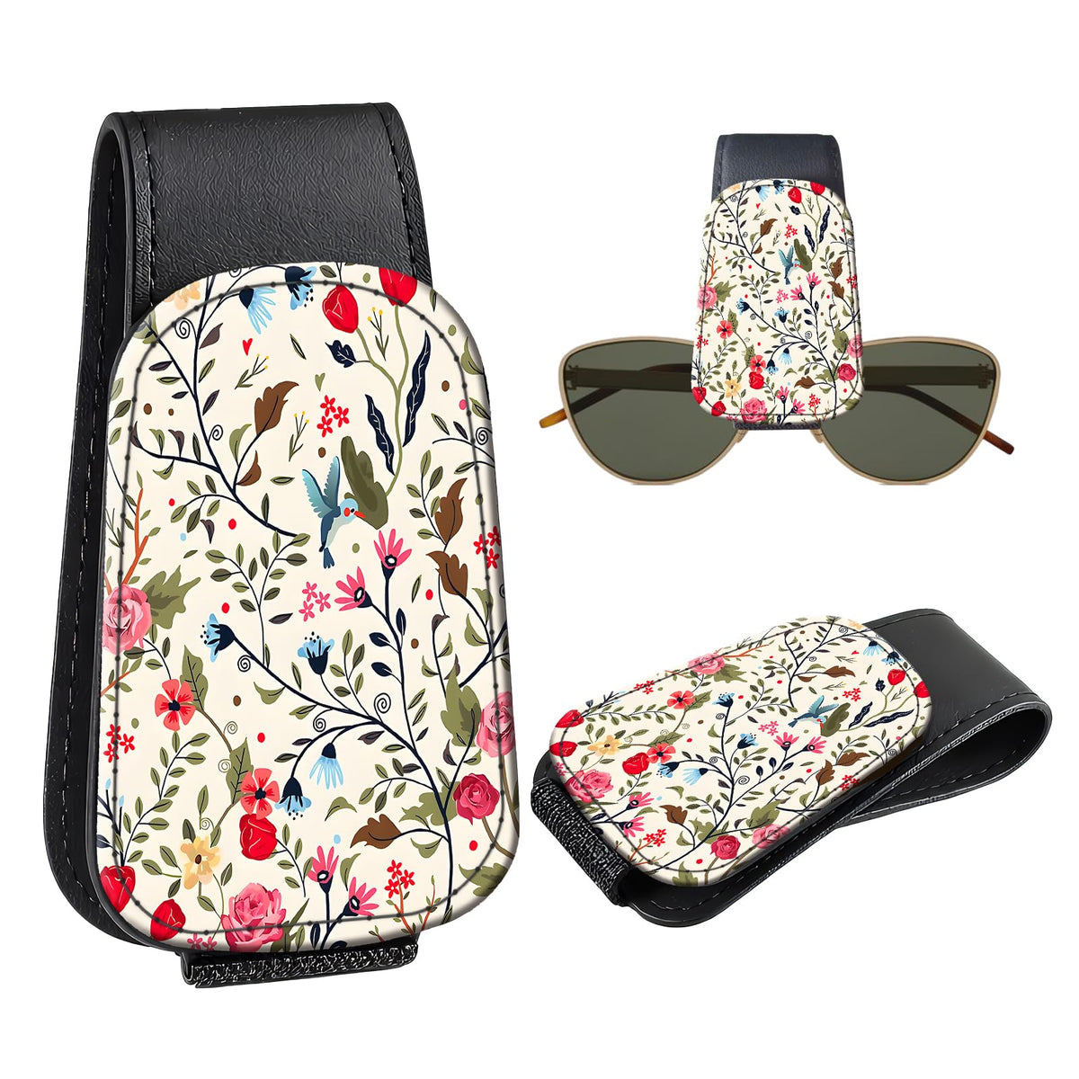 Leather Magnetic Sunglass Holder for Car Sun Visor, Cute Eyeglass Ticket Card Hanger Clip, Universal Auto Interior Accessories for SUV Pickup Truck, Dark Mushroom