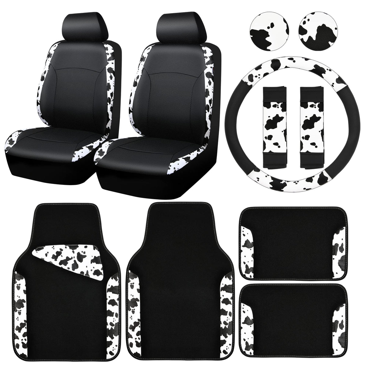 CAR PASS Waterproof Universal Car Floor Mats, Leopard Print Car Mats Fit for SUV,Vans,sedans, Trucks,Set of 4pcs Car Carpet with Driver Heel Pad and Nibs Backing, Leopard Car Accessories Gray Leopard