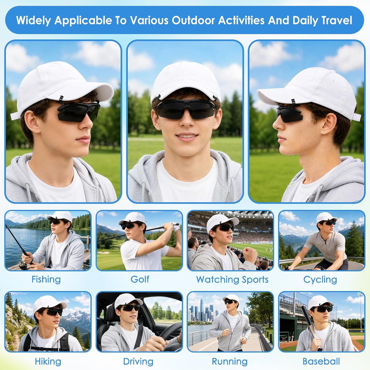 DEECOZY Outdoor Polarized Sunglasses, Fishing Cycling Traveling Flip Cover UV Protection Sunglasses That Can Clip on the Cap