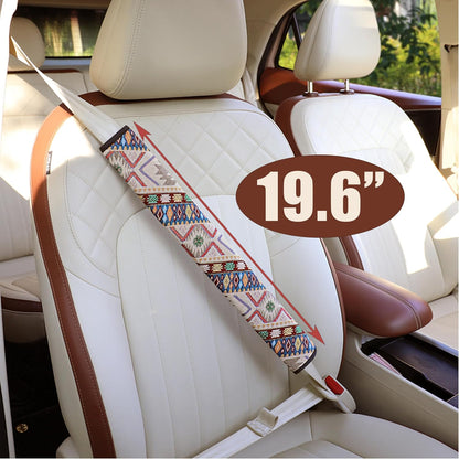 Boho Linen Seat Belt Covers 2 Pack - 19.6" Extra Long Car Shoulder Pads, Natural Breathable Fabric Strap Protector to Prevent Clothes Pilling & Friction, Aesthetic Gift for Women, Family & Friends
