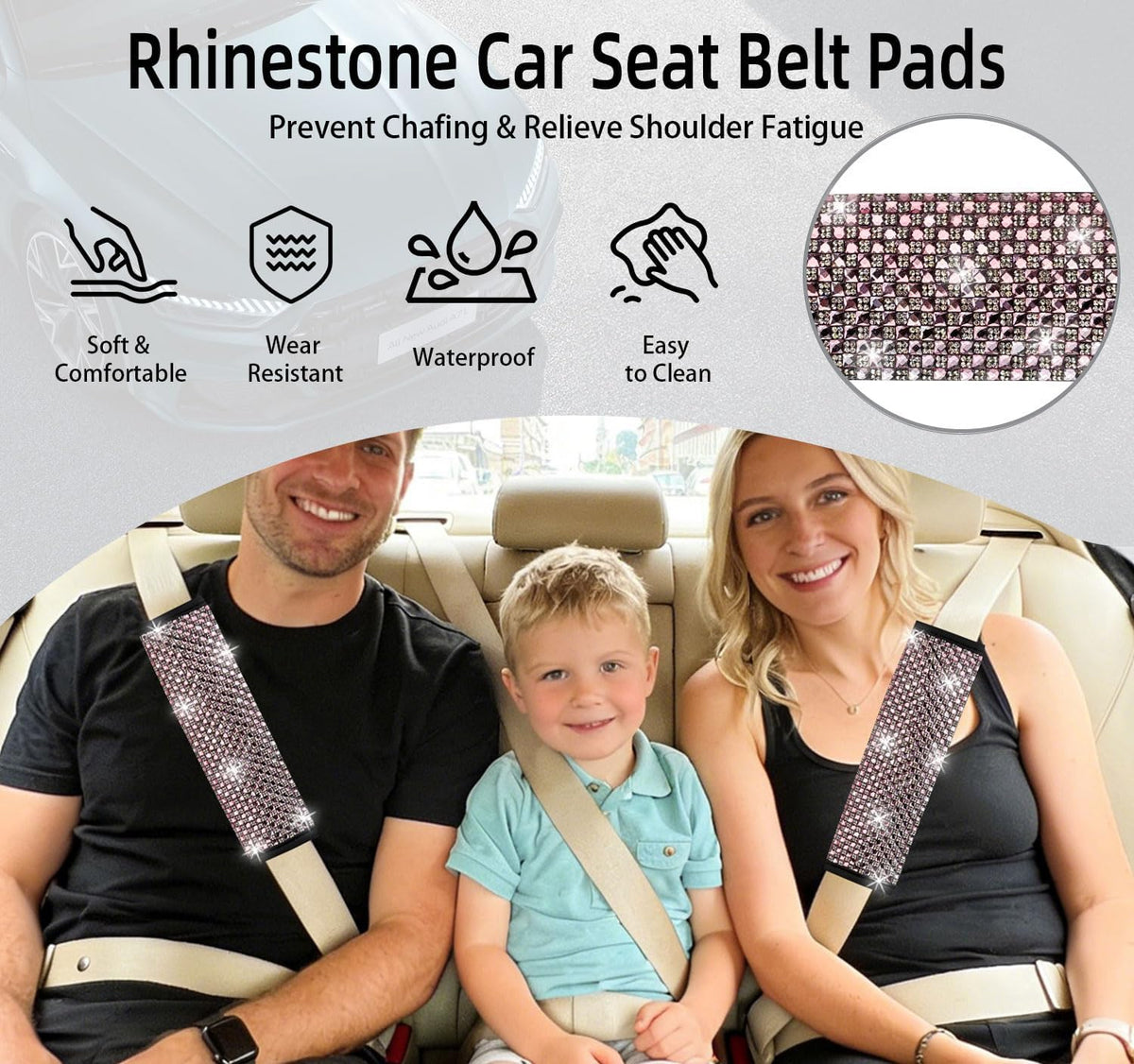 NBTEPEM 2 Pack Bling Car Seat Belt Covers, Diamond Seatbelt Shoulder Protection, Rhinestones Seat Belt Strap Cover Shoulder Pad, Universal Bling Car Interior Accessories Fit for Car/Truck/SUV(Pink)