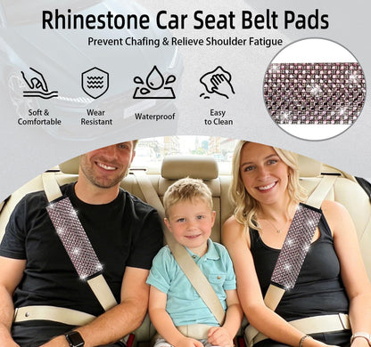 NBTEPEM 2 Pack Bling Car Seat Belt Covers, Diamond Seatbelt Shoulder Protection, Rhinestones Seat Belt Strap Cover Shoulder Pad, Universal Bling Car Interior Accessories Fit for Car/Truck/SUV(Pink)