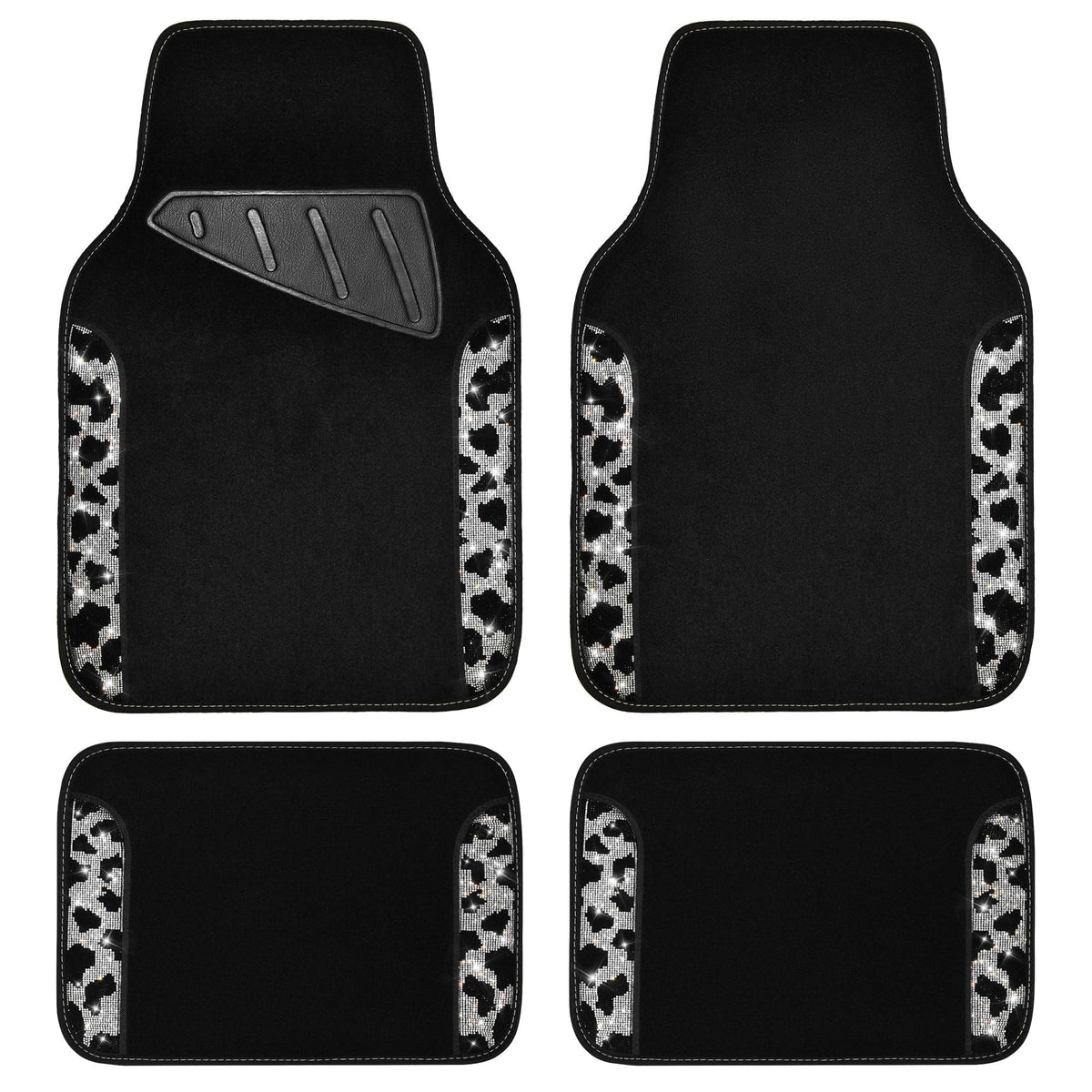 CAR PASS Bling Diamond Car Floor Mats, Sparkling Crystal Shining Glitter Rhinestone Carpet, Anti-Slip PVC Heel Pad Waterproof Universal for Automotive SUV,Sedan,Van,4pcs Girl Women Men Black Diamond