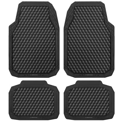CAR PASS Black Rubber Car Mats, All-Weather Floor Mats Full Set Durable Anti-Slip 3D Rhombus Waterproof Automotive Pad Trim to Fit Liner Universal Fit for Sedan SUV Truck Van, 4 Pcs All Black Rubber