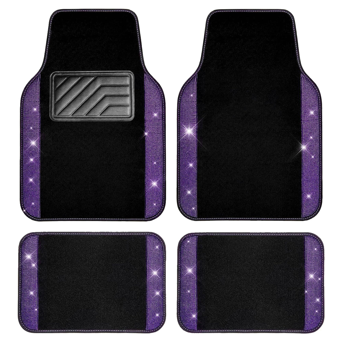 CAR PASS Bling Diamond Car Floor Mats, Sparkling Crystal Shining Glitter Rhinestone Carpet, Anti-Slip PVC Heel Pad Waterproof Universal for Automotive SUV,Sedan,Van,4pcs Girl Women Men Black Diamond