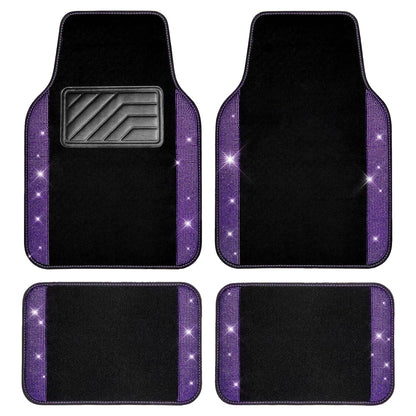 CAR PASS Bling Diamond Car Floor Mats, Sparkling Crystal Shining Glitter Rhinestone Carpet, Anti-Slip PVC Heel Pad Waterproof Universal for Automotive SUV,Sedan,Van,4pcs Girl Women Men Black Diamond