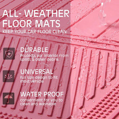 CAR PASS Heavy Duty Rubber Floor Mats 4-Piece,Pink Car Mats Full Sets Anti-Slip,Waterproof Universal Trim-to-Fit for Car SUV Truck, Durable All Weather Automotive Car Mats for Women,Girly(All Pink)