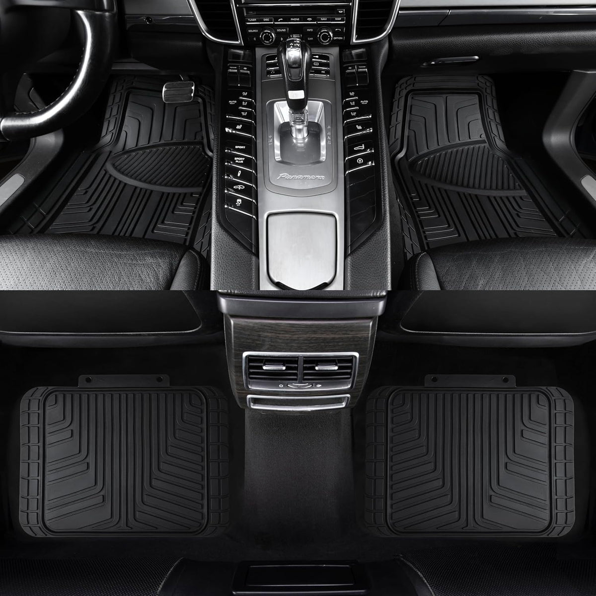 Amazon Basics 4-Piece Premium All-Season Anti-Slip Rubber Floor Mats, All Weather Protection for Cars, SUVs and Trucks, Universal Trim to Fit, Black