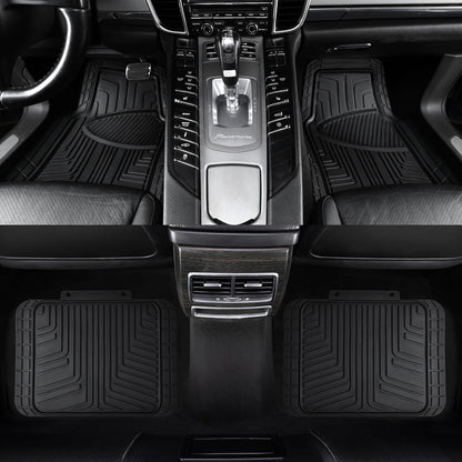 Amazon Basics 4-Piece Premium All-Season Anti-Slip Rubber Floor Mats, All Weather Protection for Cars, SUVs and Trucks, Universal Trim to Fit, Black