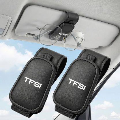 Sport Car Sunglasses Holder for Sun Visor, 1 Pack – PU Leather Eyeglasses Clip, Universal Glasses Holder for Car Interior, Sport Style Design, Black