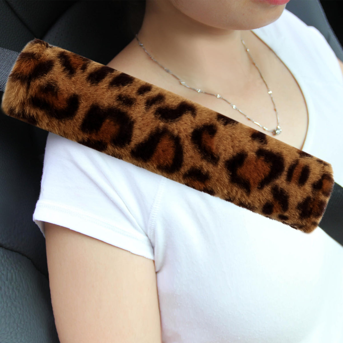 Amooca 2-Pack Real Wool Seatbelt Cover Authentic Sheepskin Shoulder Pad