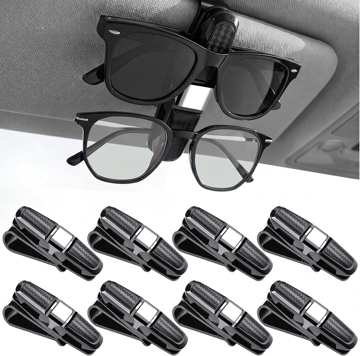Konohan 8 Pack Sunglasses Holder for Car Visor, Rotational Clip, Silver